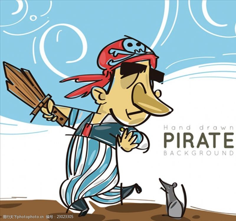 骷髅头手绘海盗和一只老鼠的背景