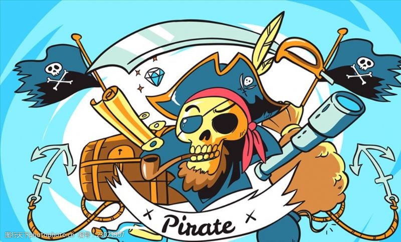 骷髅头手绘海盗元素头骨背景