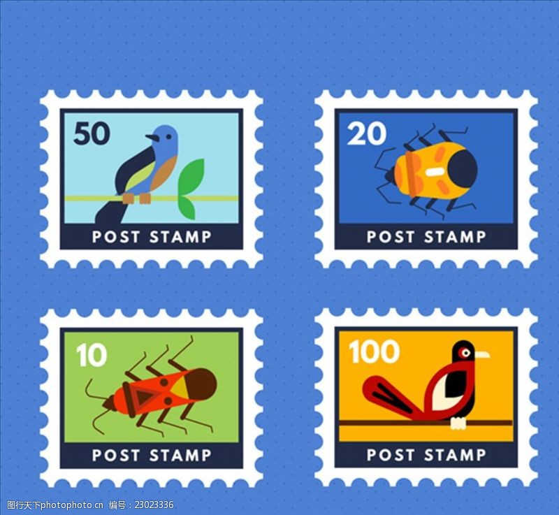 时尚邮票贴纸一些平面动物邮票