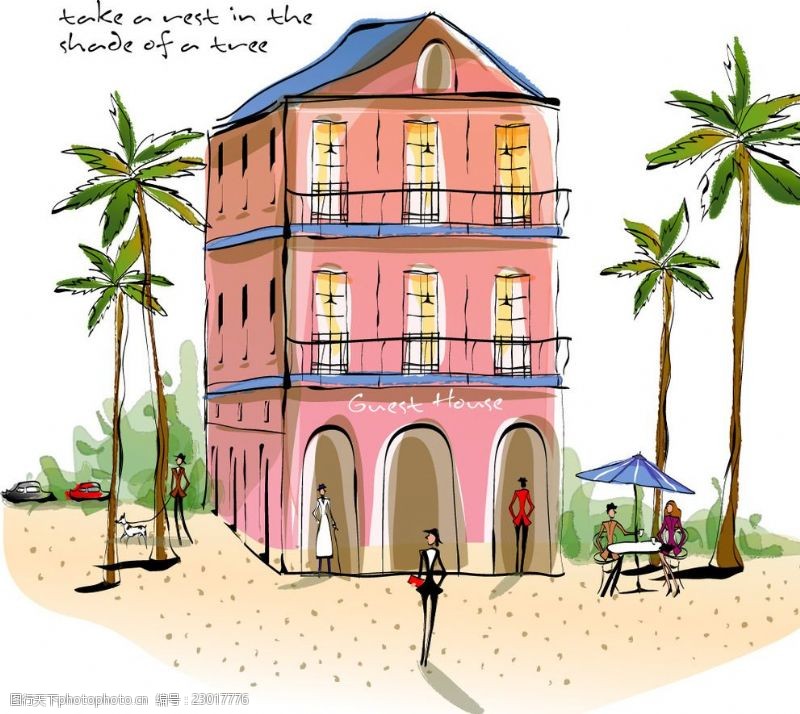卡通房屋水彩手绘建筑插画