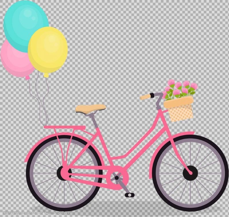 红色气球气球粉红自行车插画免抠png透明图层素材