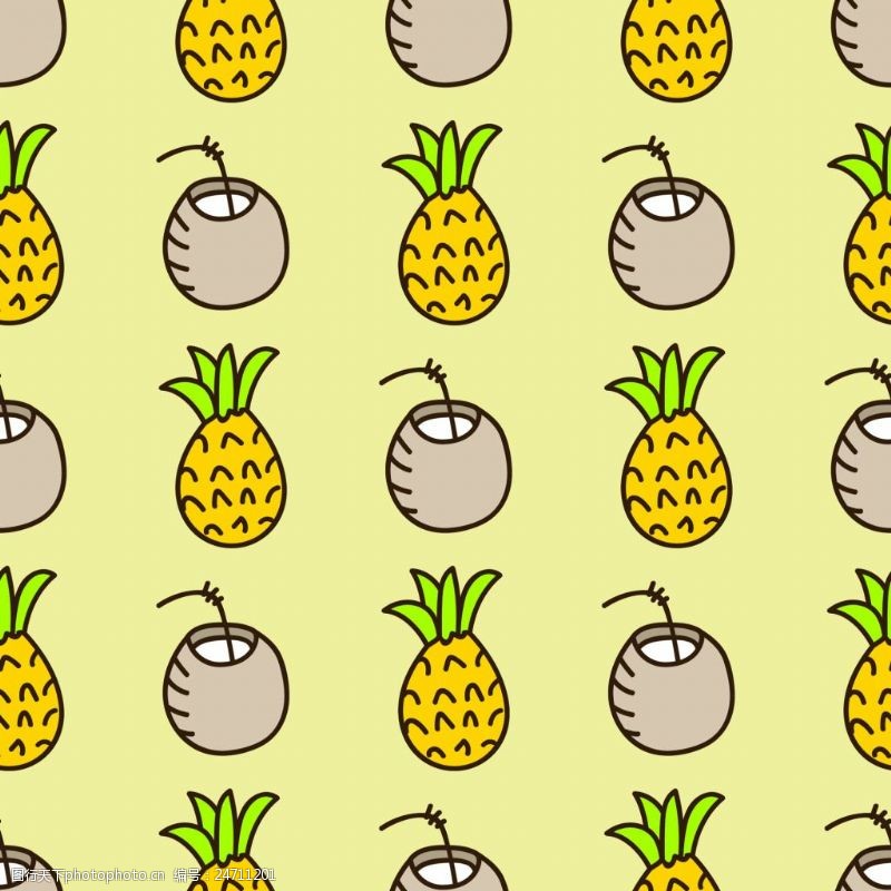 卡通菠萝矢量图夏日水果果汁手绘纹理图案矢量