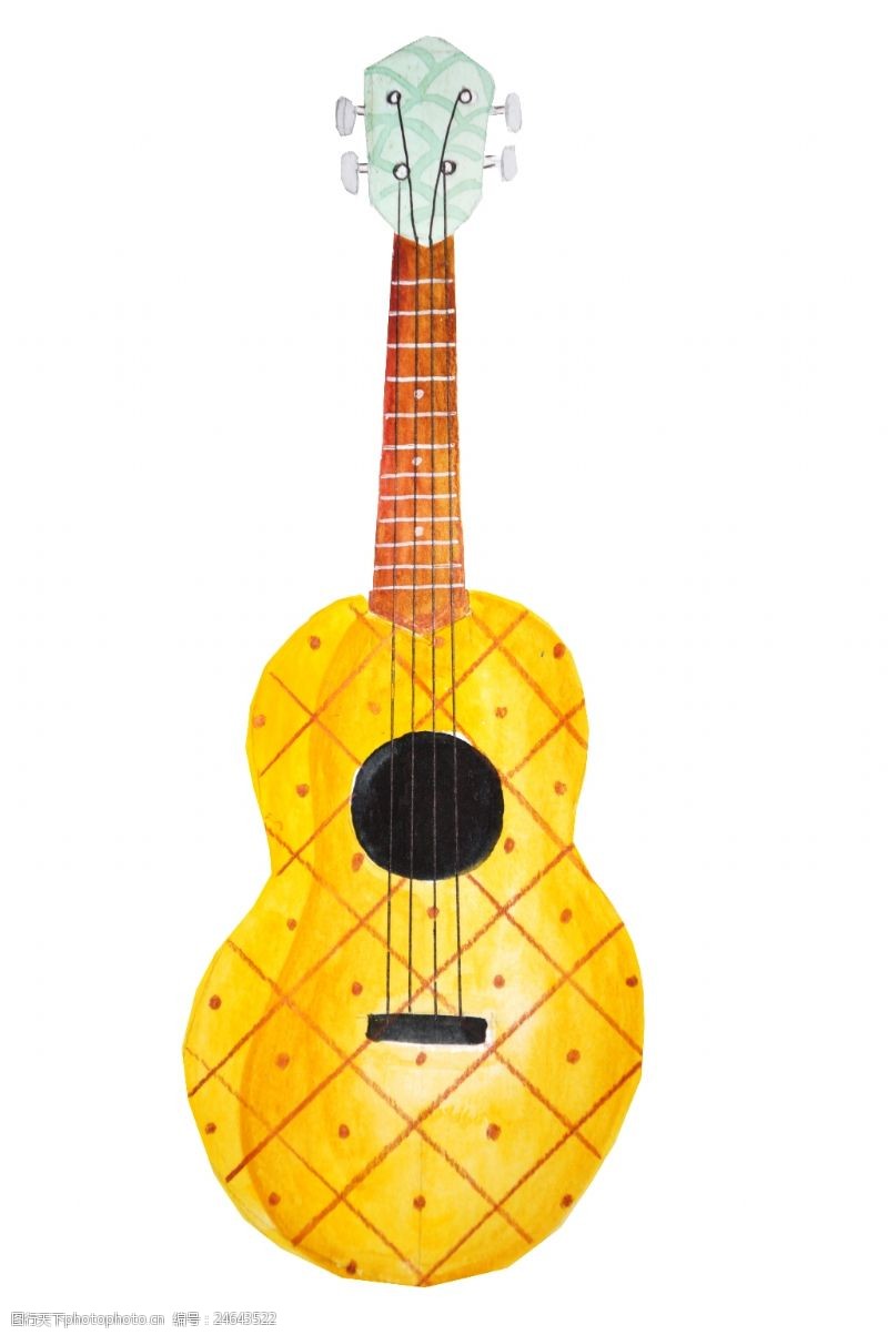 夏威夷菠萝吉他卡通夏日高清水彩png免扣素材