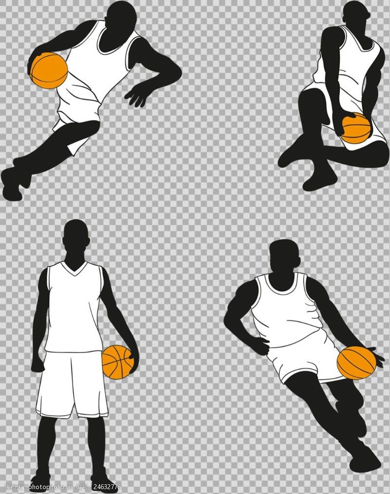 篮球比赛手绘黑人打篮球插图免抠png透明图层素材