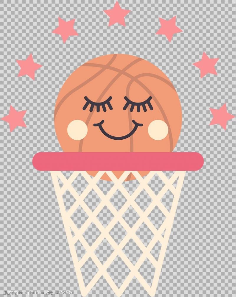 篮球比赛手绘可爱篮球篮筐插图免抠png透明素材