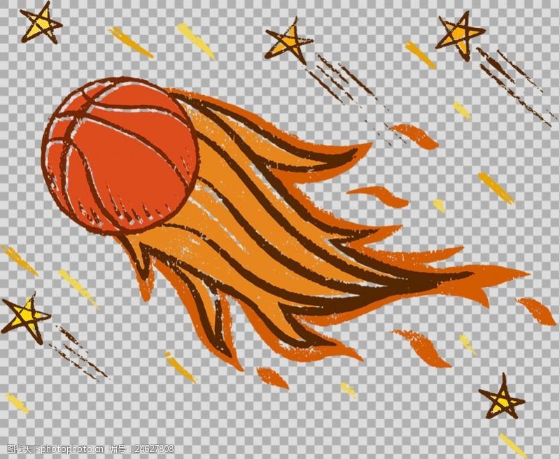 篮球比赛手绘篮球火焰插图免抠png透明图层素材