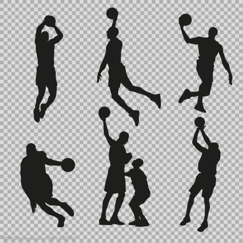 篮球比赛手绘投篮动作剪影免抠png透明图层素材