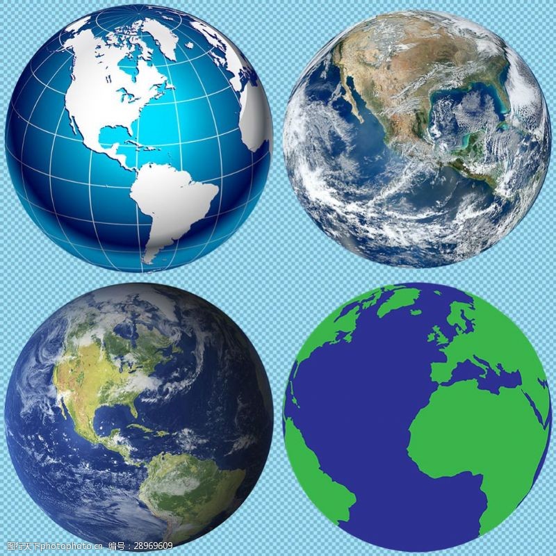 蓝色图四个四个地球图片免抠png透明图层素材