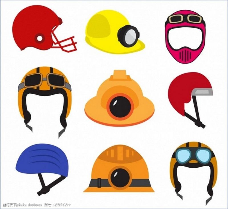 各种颜色的球头盔图标收集各种颜色的类型隔离免费矢量