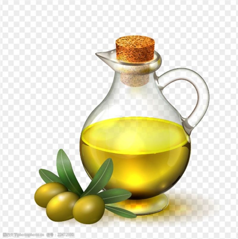 玻璃油壶里的橄榄油和青橄榄