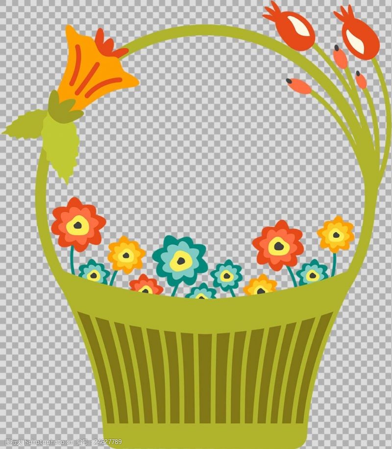 菜篮子绿色篮子鲜花插图免抠png透明图层素材