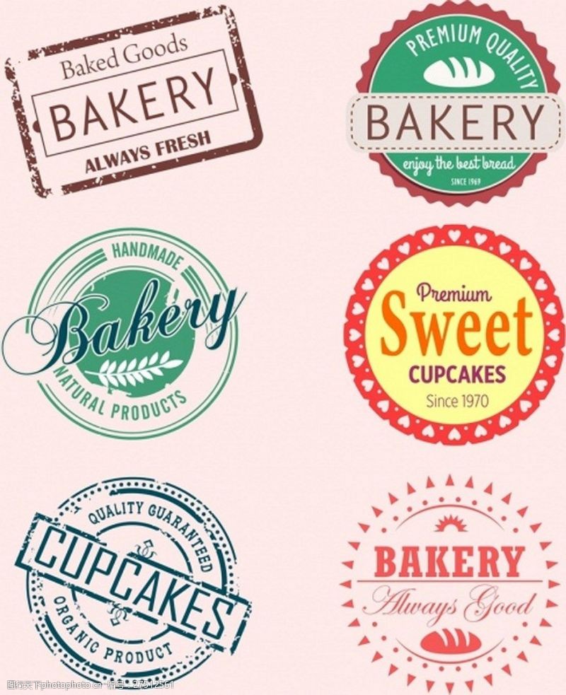 面包店图面包店的邮票集古典设计各种形状隔离免费矢量