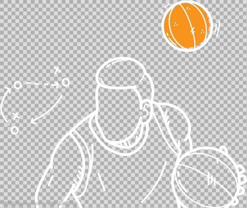 篮球比赛手绘白色篮球运动员剪影免抠png透明素材