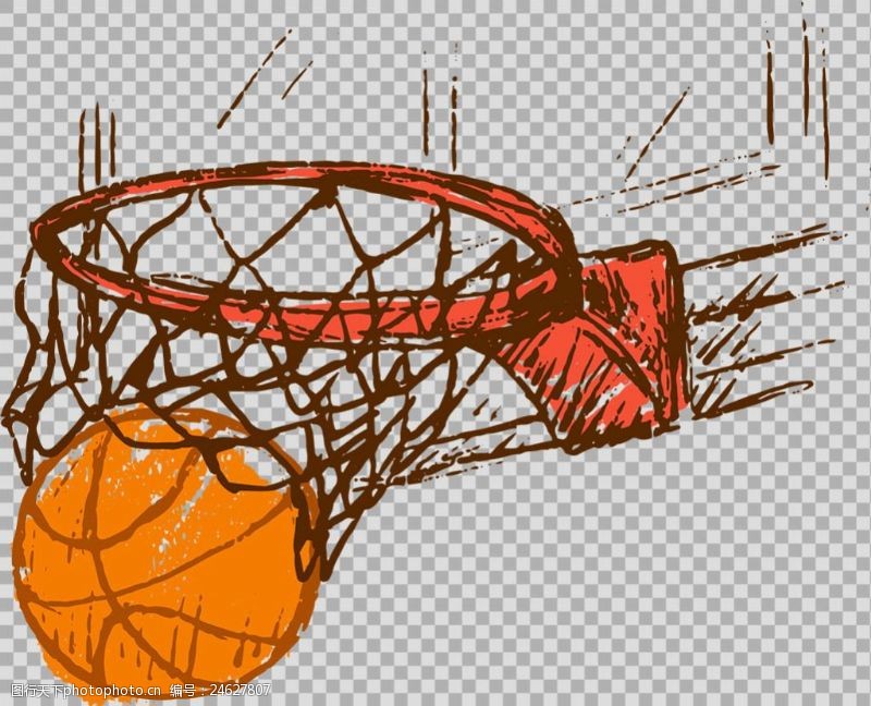 篮球比赛手绘篮球篮筐插图免抠png透明图层素材