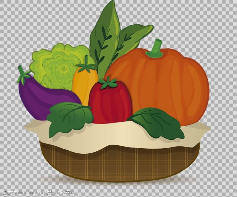 菜篮子手绘篮子装蔬菜插图免抠png透明图层素材