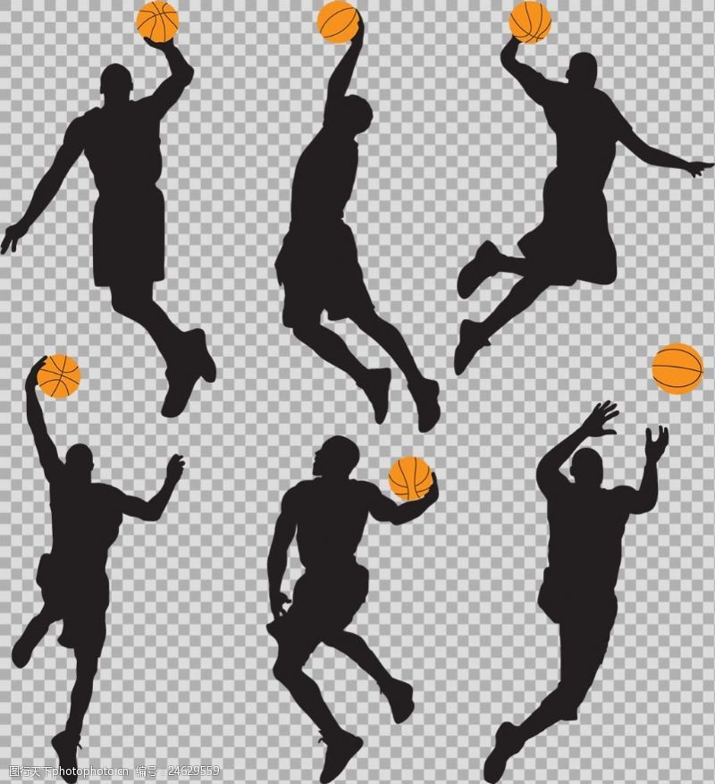 篮球比赛手绘投篮剪影插图免抠png透明图层素材
