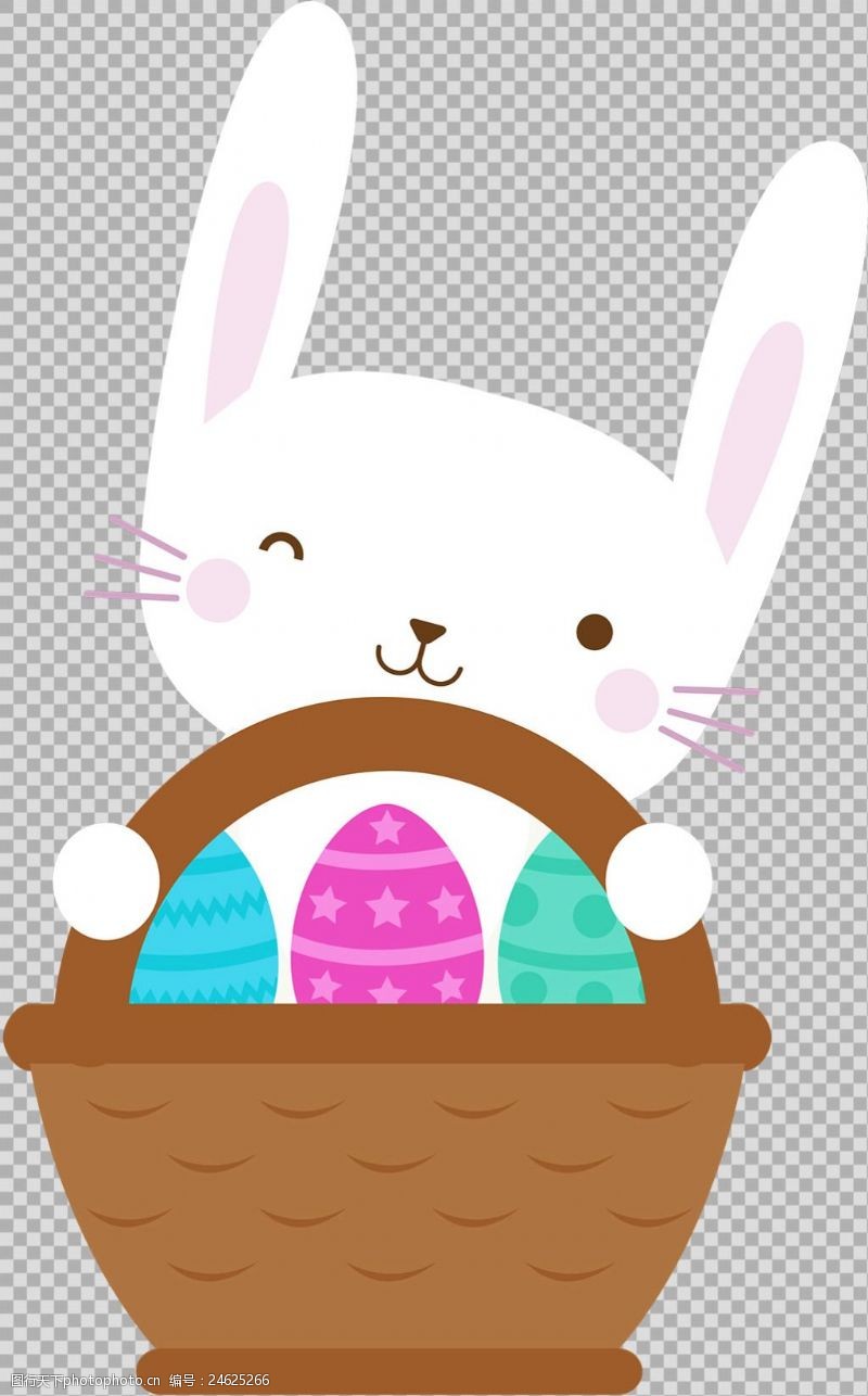菜篮子手绘兔子篮子插图免抠png透明图层素材