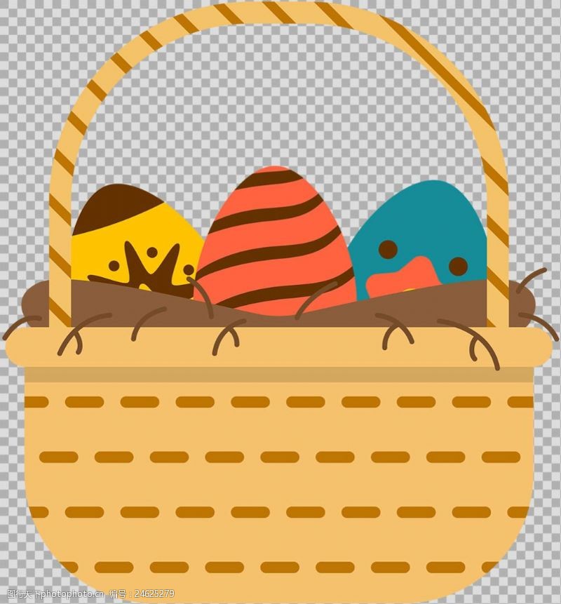 菜篮子手绘装满彩蛋的篮子免抠png透明图层素材