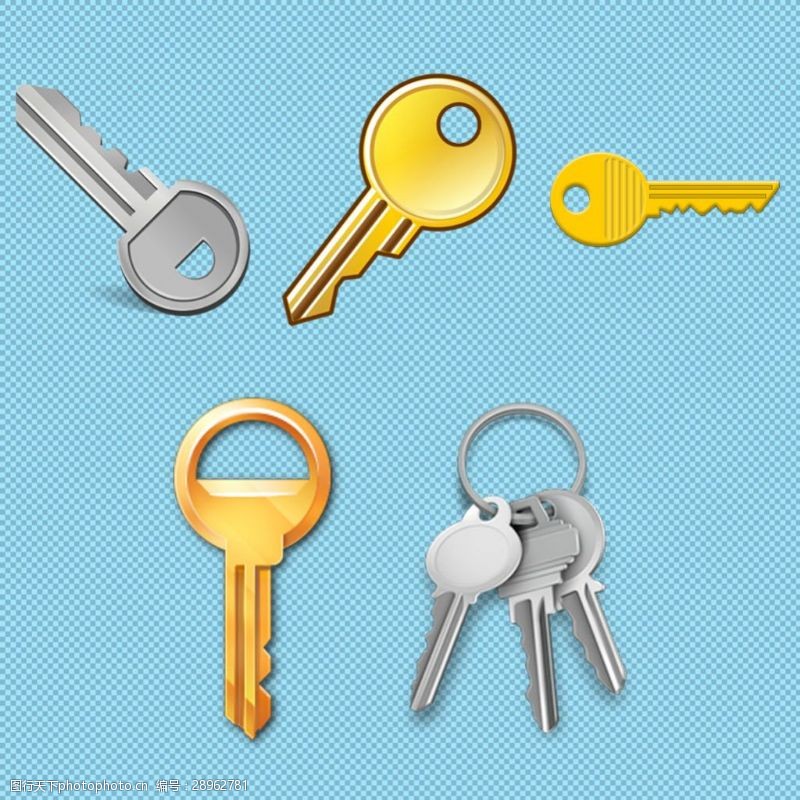 宝藏钥匙四种钥匙免抠png透明图层素材