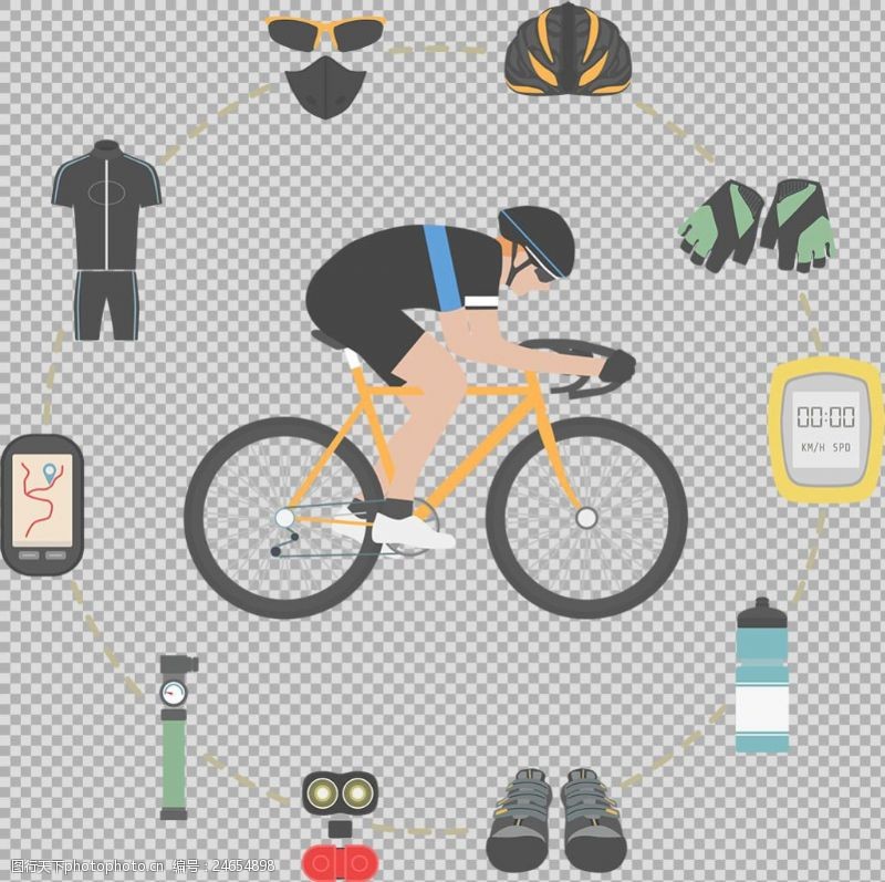 绿色运动运动自行车各种装备免抠png透明图层素材