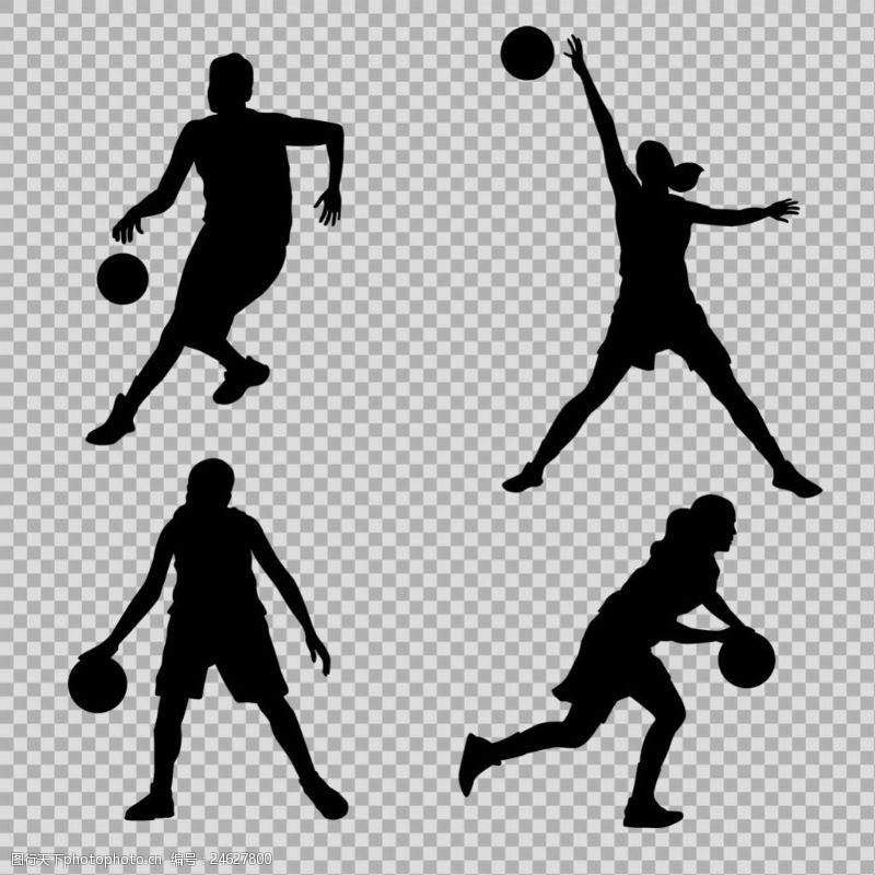 篮球比赛黑色打篮球剪影插图免抠png透明图层素材