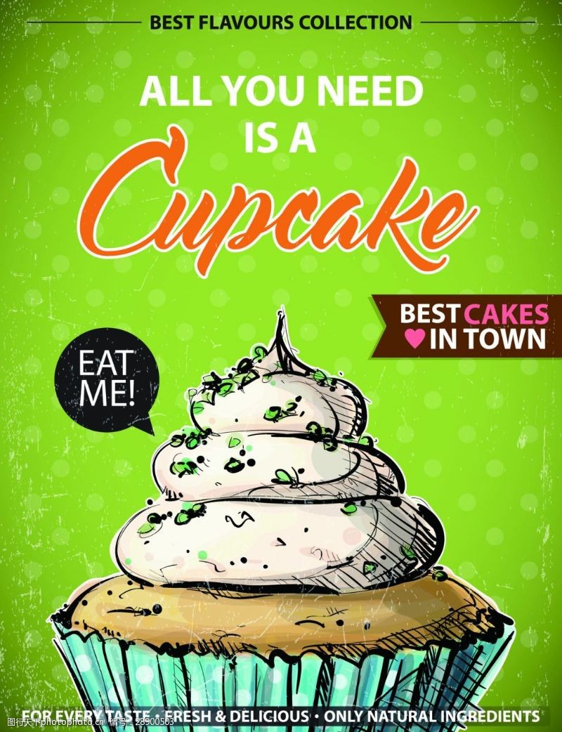 手绘蛋糕绿色抹茶蛋糕美食甜品海报矢量素材