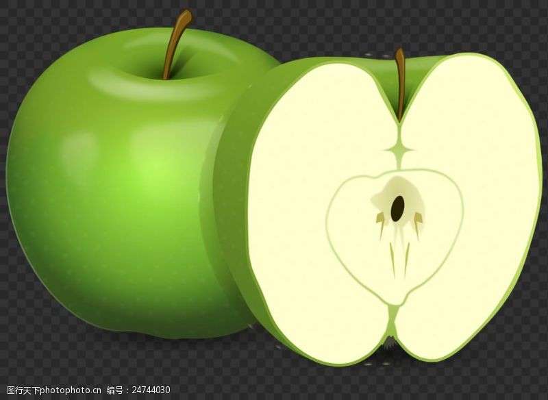 切片绿色切开的苹果图片免抠png透明图层素材