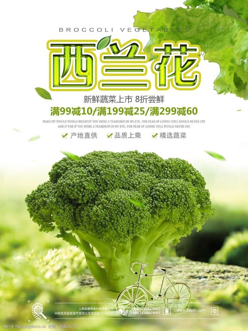 时令蔬菜绿色清新西兰花蔬菜促销海报
