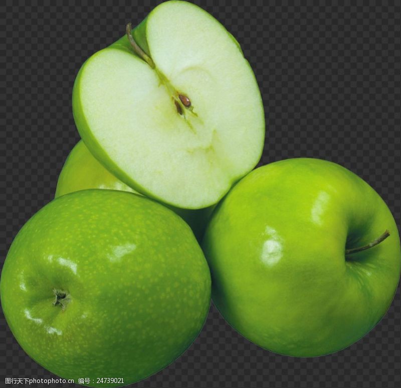 卡通梨切片切开的青苹果图片免抠png透明图层素材