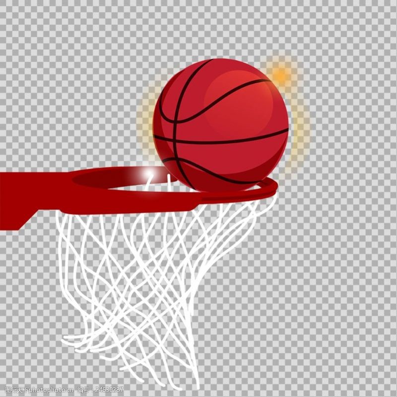 篮球比赛手绘红色篮球篮筐插图免抠png透明素材