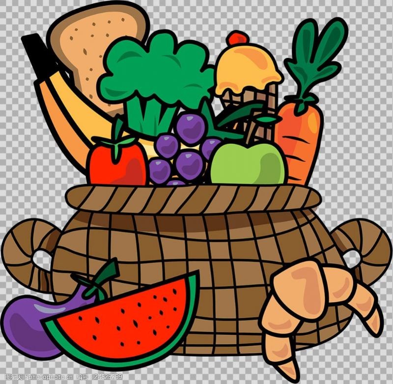 菜篮子手绘篮子水果蔬菜插图免抠png透明素材