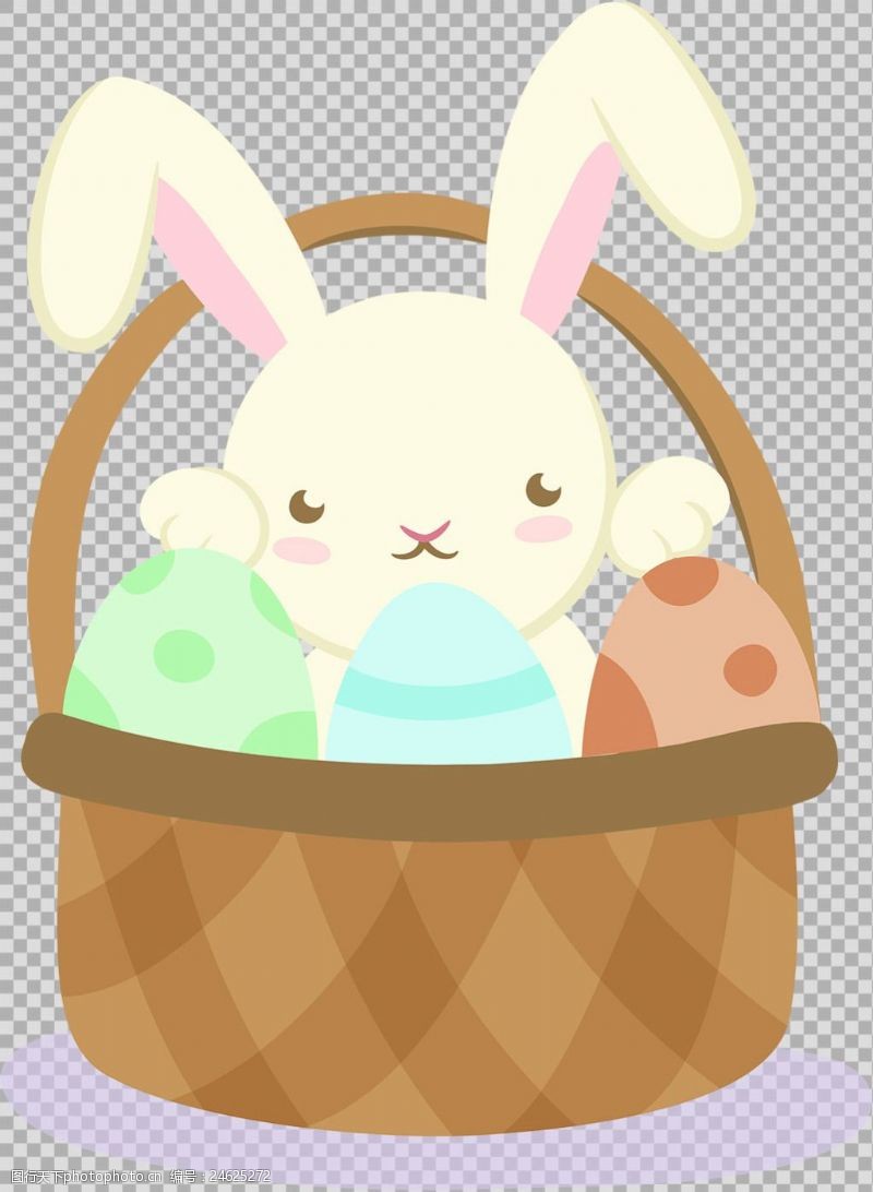 菜篮子手绘兔子彩蛋篮子插图免抠png透明素材