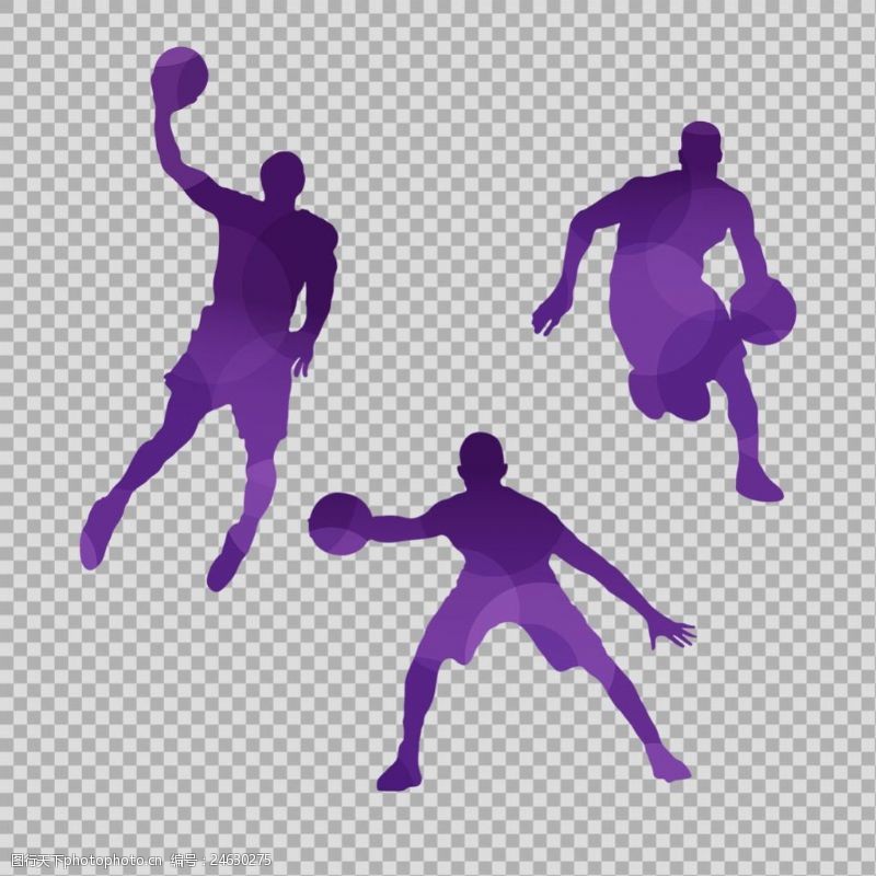篮球比赛手绘紫色投篮剪影插图免抠png透明素材