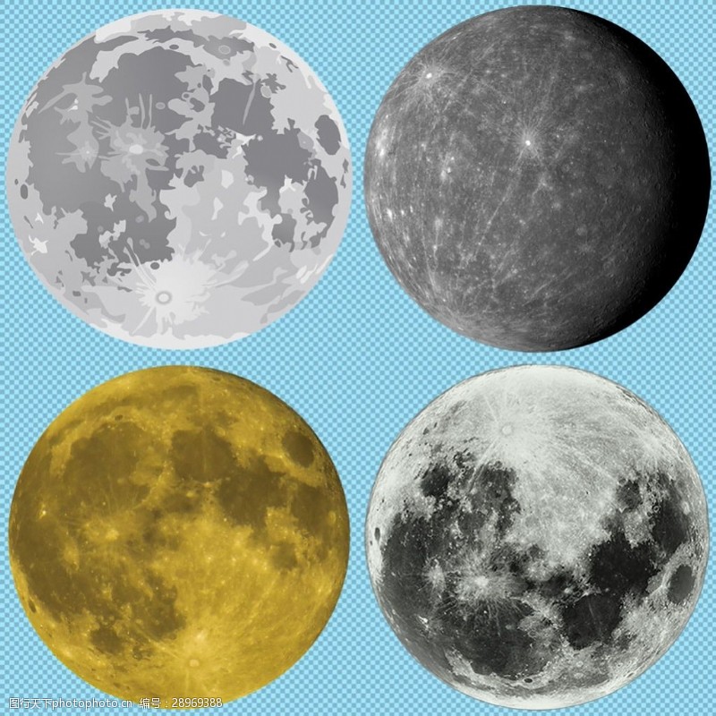 蓝色图四个四个月球免抠png透明图层素材