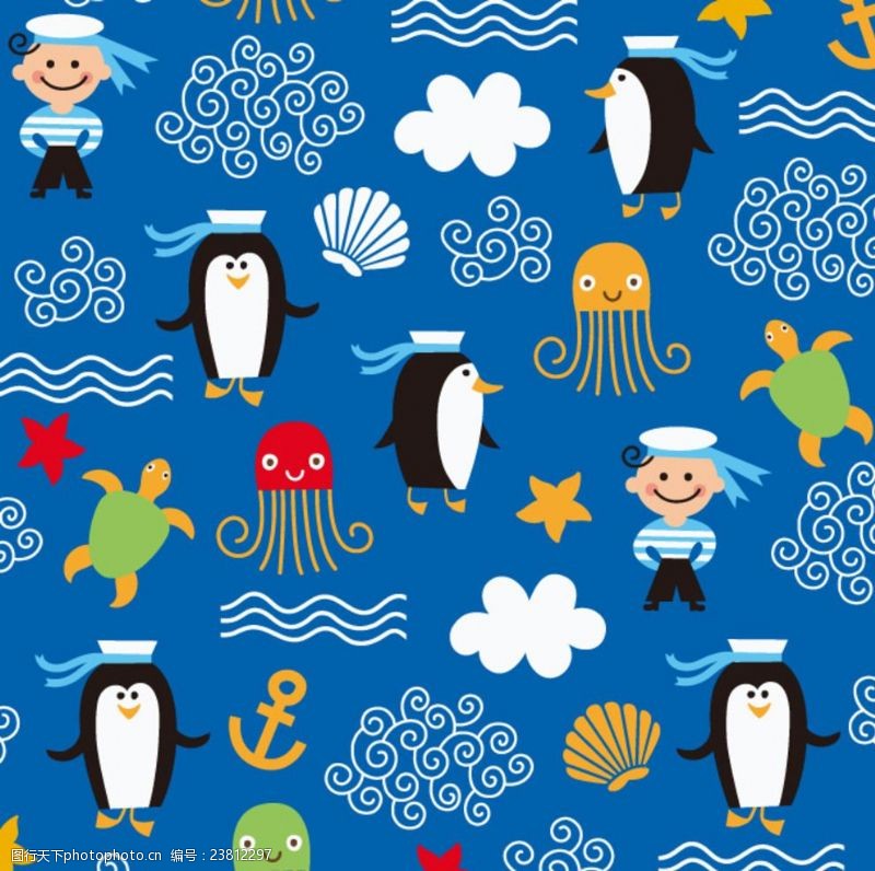 八爪鱼卡通企鹅海洋元素图案