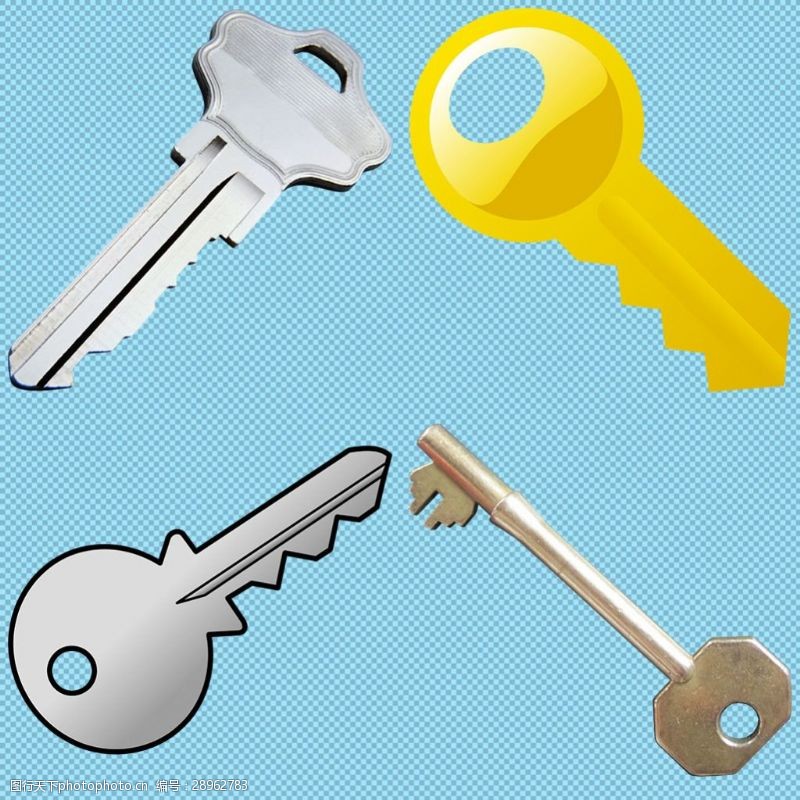 宝藏钥匙四种不同形状钥匙免抠png透明图层素材