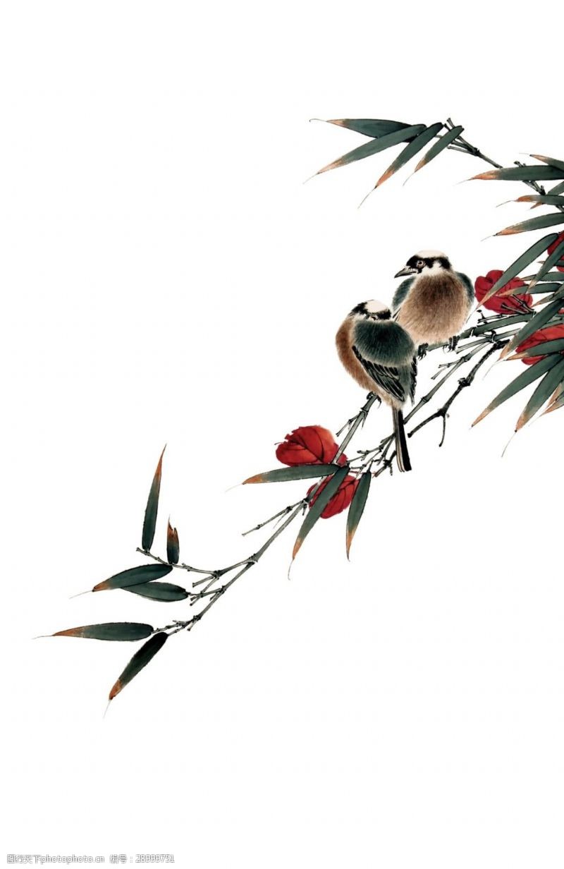 竹子的图案中国风竹枝上的小鸟PNG元素