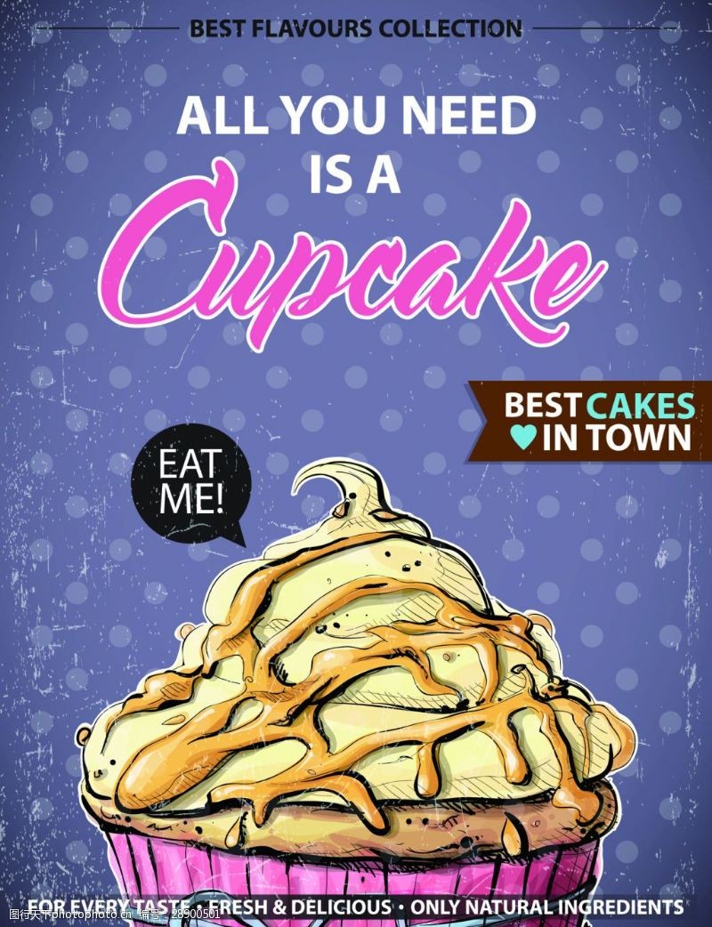 手绘蛋糕粉色杯子蛋糕美食甜品海报矢量素材