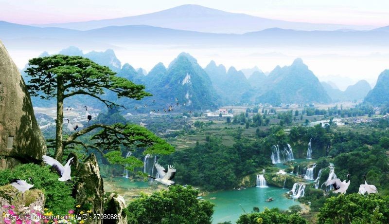 桂林山水甲天下装饰画背景墙