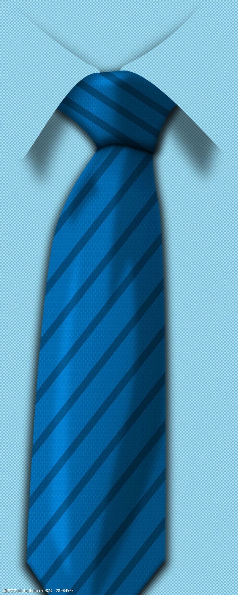 蓝色领子手绘蓝色条纹领带免抠png透明图层素材