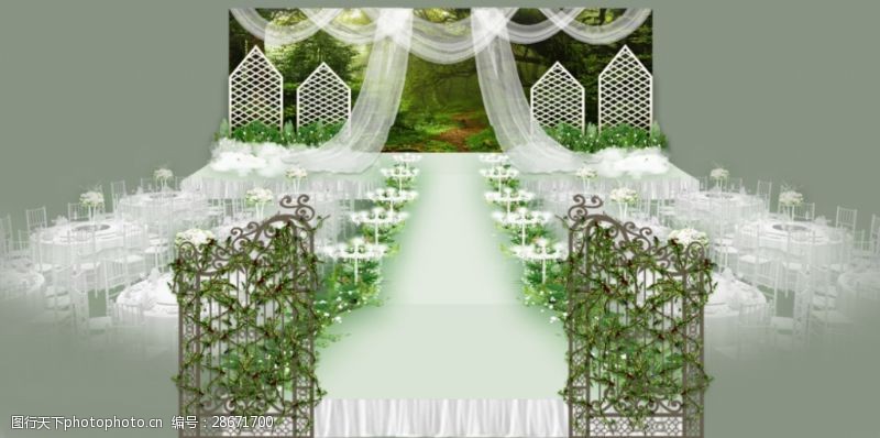 纱蔓舞台爱在森林绿色清新婚礼效果图设计