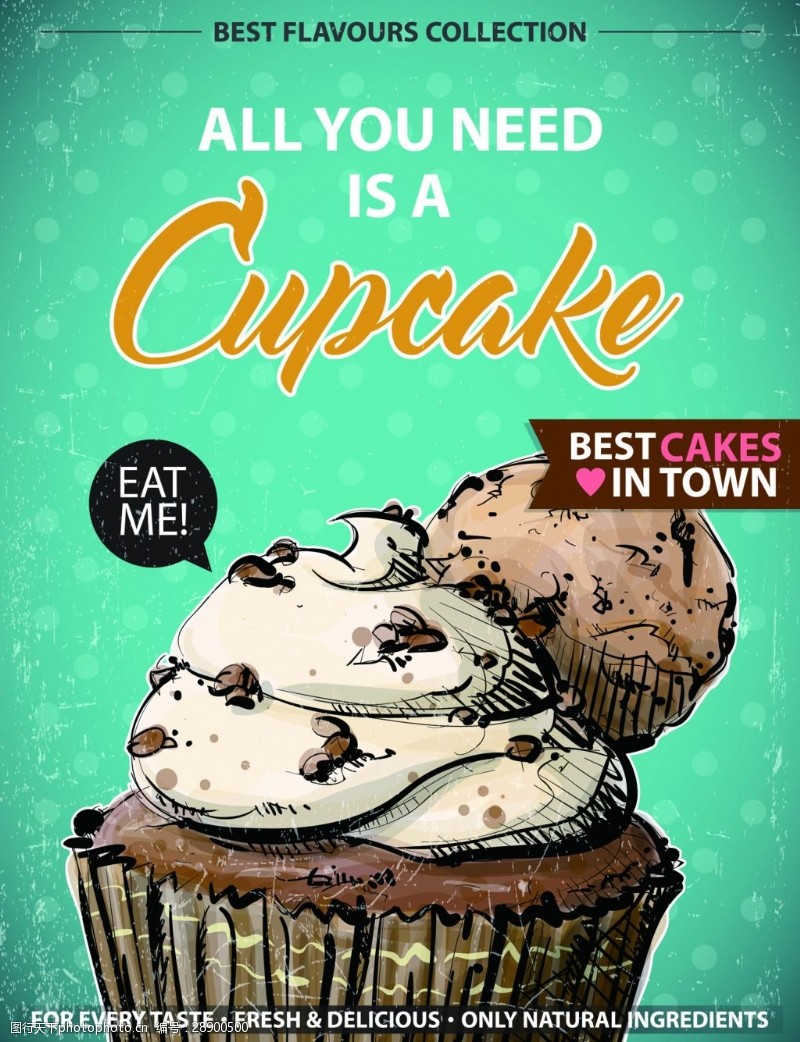 手绘蛋糕杯子蛋糕美食甜品海报矢量素材