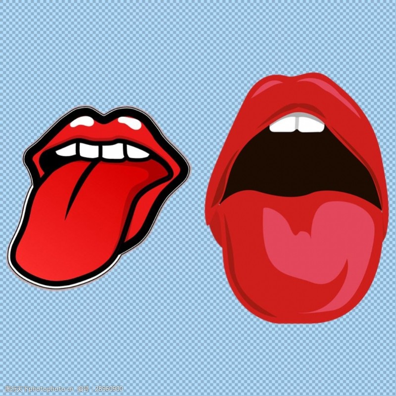 正常人舌头图片两只红色的舌头免抠png透明图层素材
