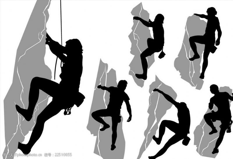 户外登山六款男性登山运动人物剪影