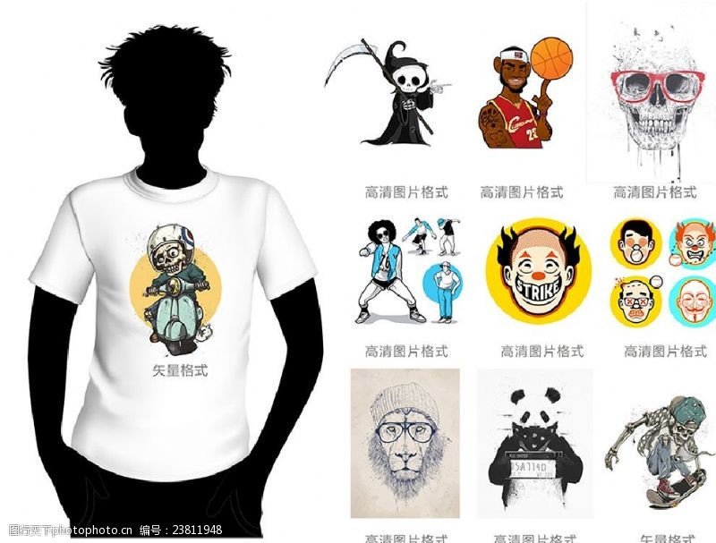 卡通熊猫T恤图案
