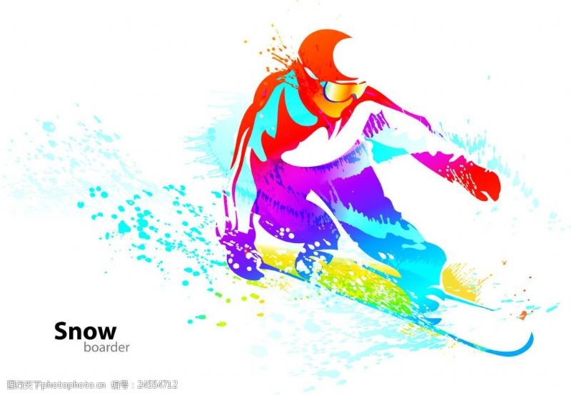 滑雪运动运动的人彩色抽象彩色体育与舞蹈矢量素材