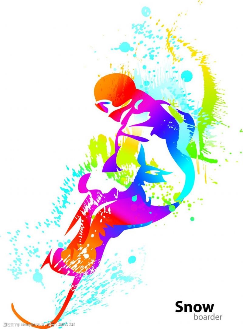 滑雪运动彩色剪影矢量素材