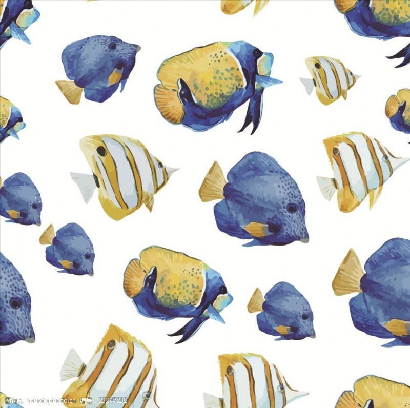 花生纸箱手绘海洋鱼类四方连续底纹