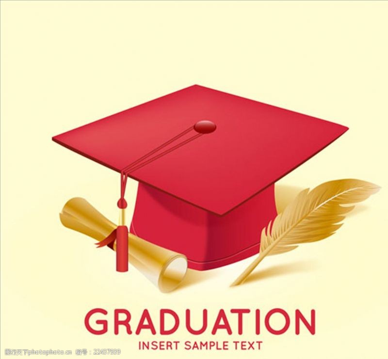 同学录纪念册红色毕业帽和金色毕业证书