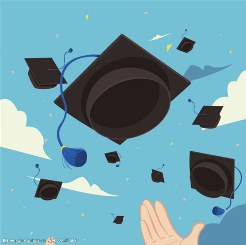 同学录纪念册卡通抛起的毕业帽插图